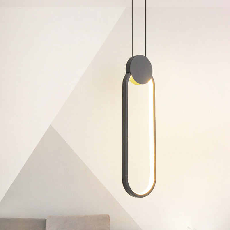 Black Ellipse Pendant Lighting Minimalist LED Metallic Hanging Ceiling Lamp in Warm/White Light