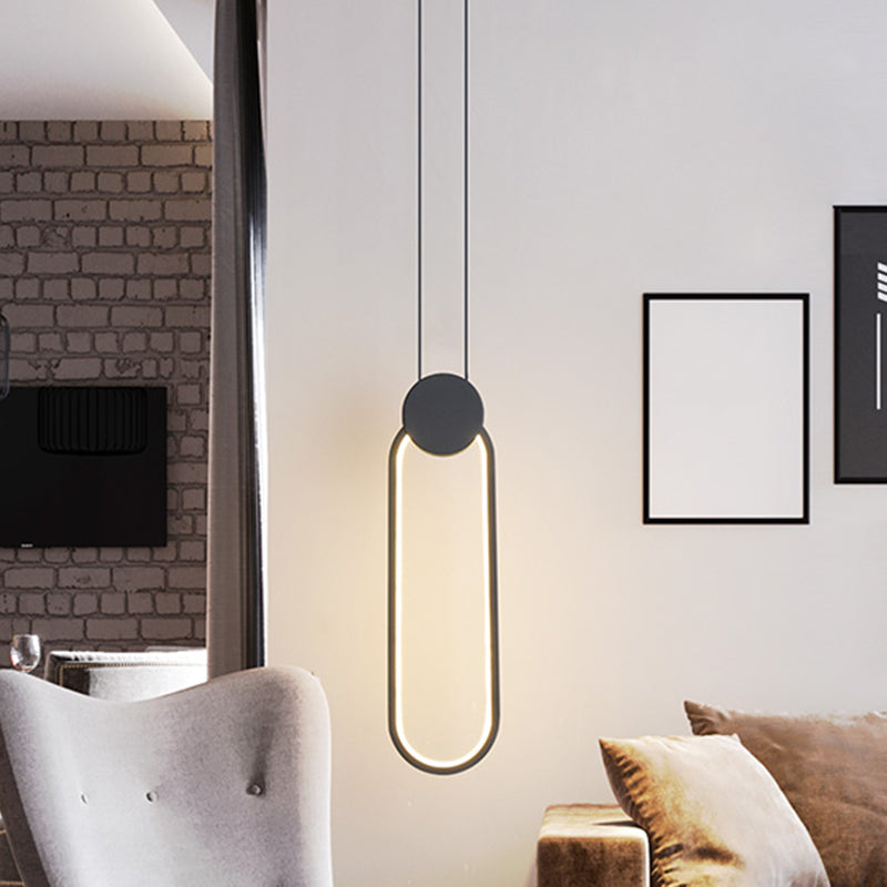 Black Ellipse Pendant Lighting Minimalist LED Metallic Hanging Ceiling Lamp in Warm/White Light