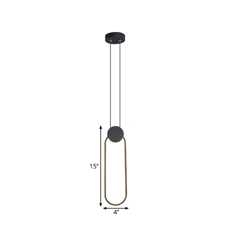 Black Ellipse Pendant Lighting Minimalist LED Metallic Hanging Ceiling Lamp in Warm/White Light