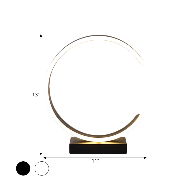 Lampada da tavolo a LED per camera da letto Minimalismo Lampada da comodino bianco/nero con paralume metallico a forma di C