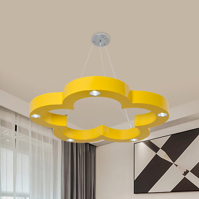 Kids LED Ceiling Hang Fixture with Acrylic Shade Yellow Flower Chandelier Lighting
