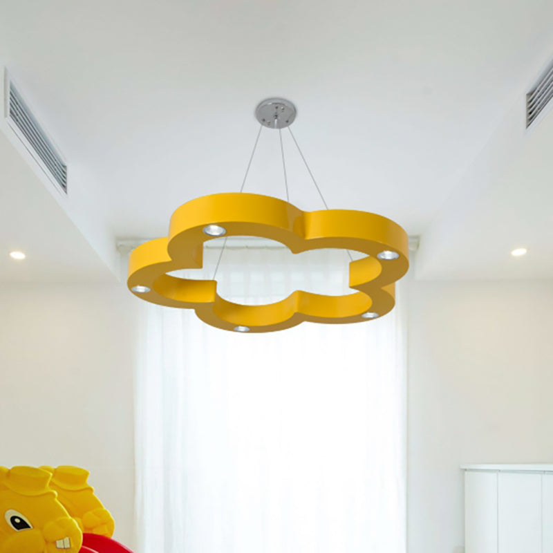 Kids LED Ceiling Hang Fixture with Acrylic Shade Yellow Flower Chandelier Lighting