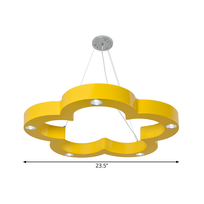 Kids LED Ceiling Hang Fixture with Acrylic Shade Yellow Flower Chandelier Lighting
