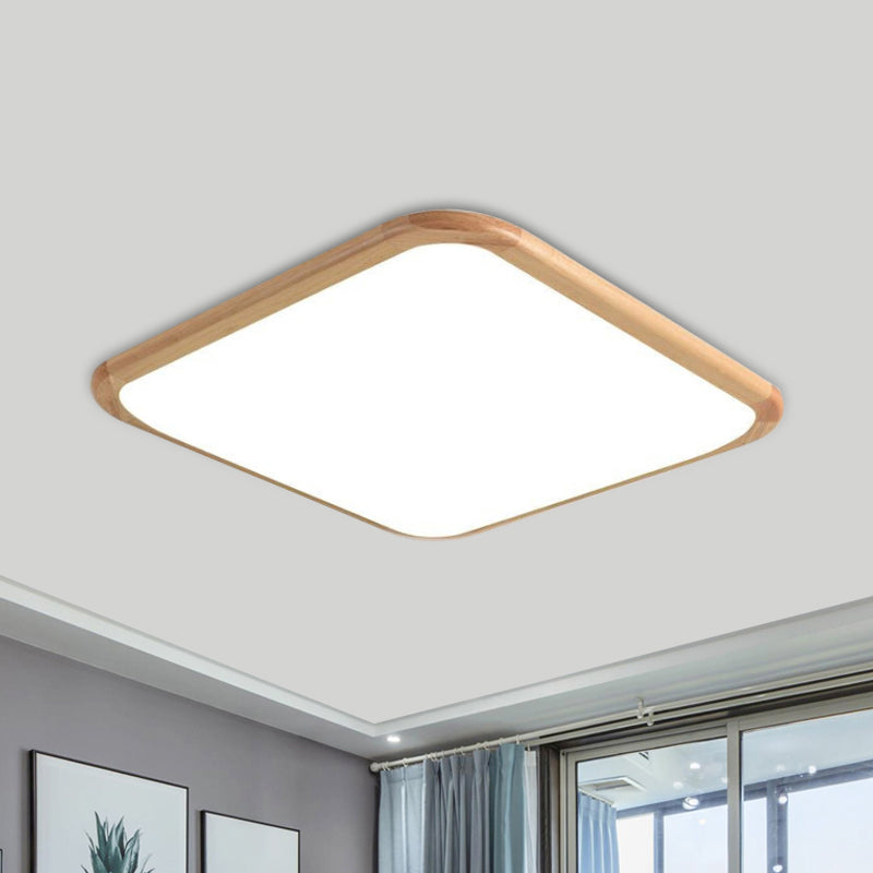 Lampada da soffitto a LED da salotto Semplice apparecchio da incasso beige con paralume in legno quadrato/oblungo in luce calda/bianca, 14"/18"/23" W