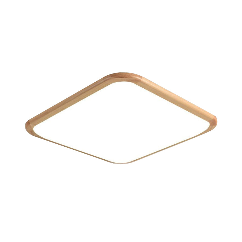 LED Parlor Ceiling Lamp Simple Beige Flush Mount Fixture with Square / Oblong Wood Shade in Warm / White Light, 14 "/18" /23 " W