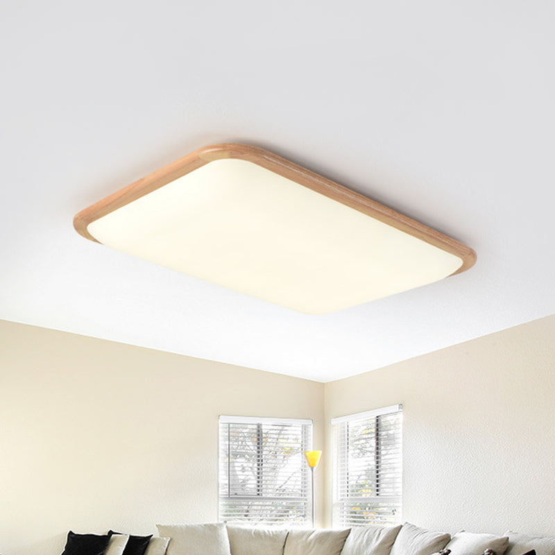 LED Parlor Ceiling Lamp Simple Beige Flush Mount Fixture with Square / Oblong Wood Shade in Warm / White Light, 14 "/18" /23 " W