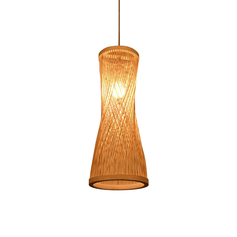 Hourglass Bamboo Suspension Pendant Loft Style 1 Light 6"/6.5" Wide Beige Down Lighting for Restaurant