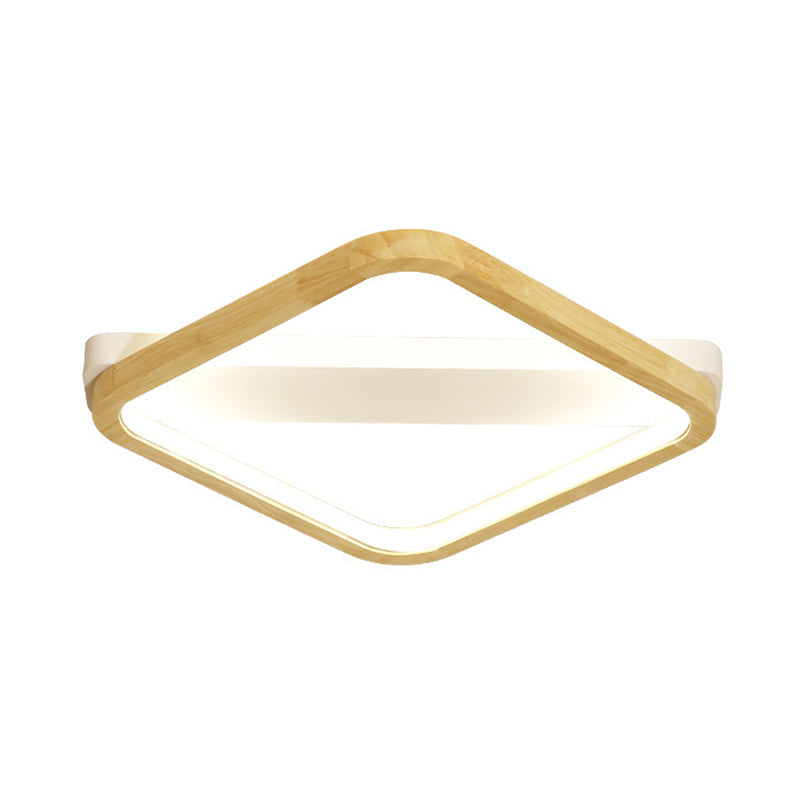 Rhombus Sleeping Room Ceiling Fixture Wood 13"/17"/21" Width LED Minimalism Flush Mount Light in Beige