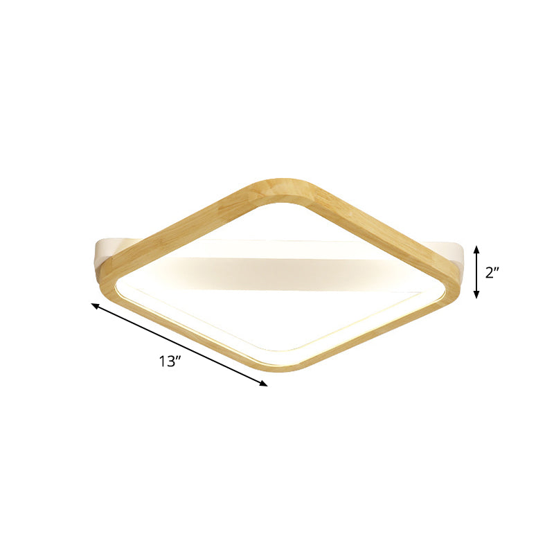 Rhombus Sleeping Room Ceiling Fixture Wood 13"/17"/21" Width LED Minimalism Flush Mount Light in Beige