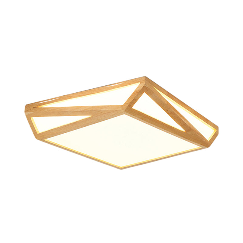 Contemporary Square Ceiling Lamp Wood Sleeping Room 12"/18" W LED Flush Mount Lighting in Beige, Warm/White Light