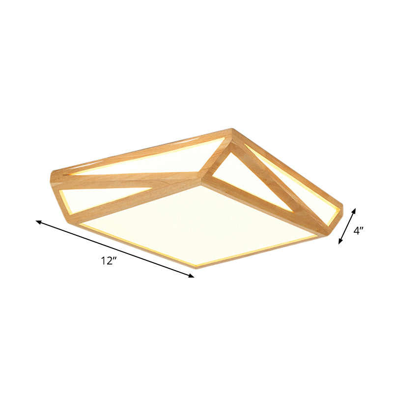 Contemporary Square Ceiling Lamp Wood Sleeping Room 12"/18" W LED Flush Mount Lighting in Beige, Warm/White Light