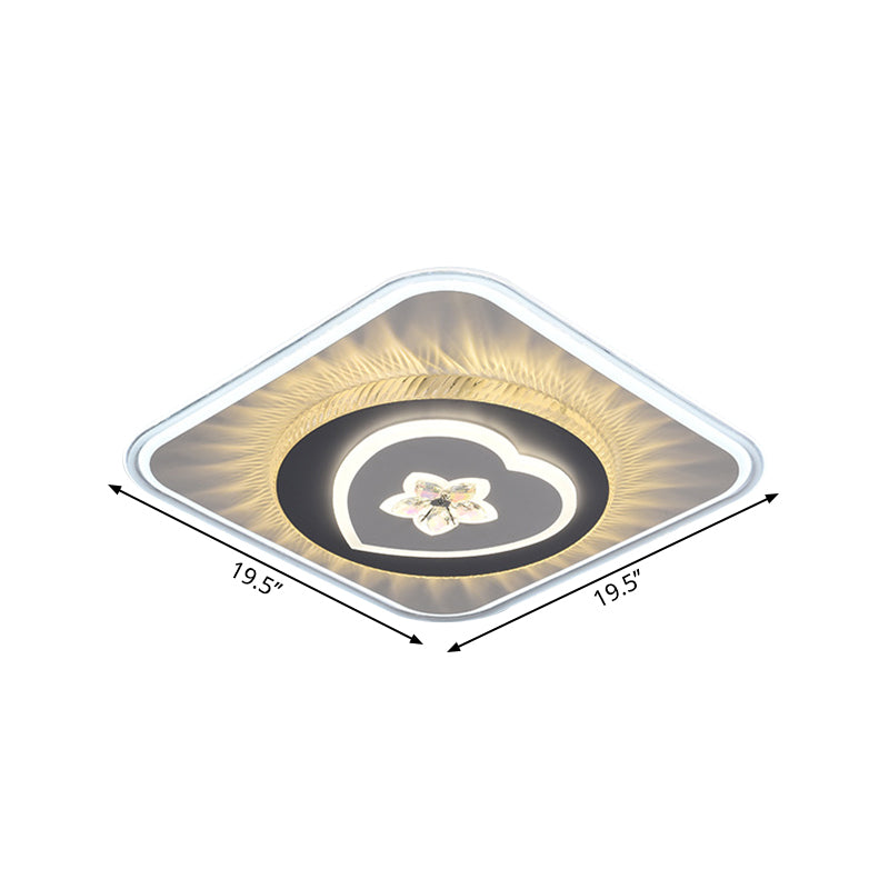 Plafonnier LED carré nordique en acrylique pour salon, design rond/coeur, gris