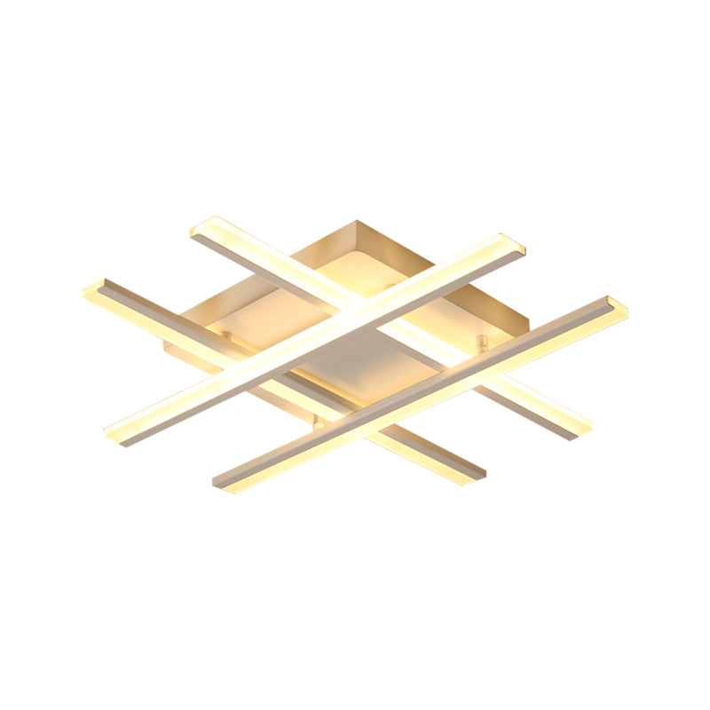 Cross Beam Living Room Flush Light Acryl LED-Minimalismus Deckenbefestigung in Weiß