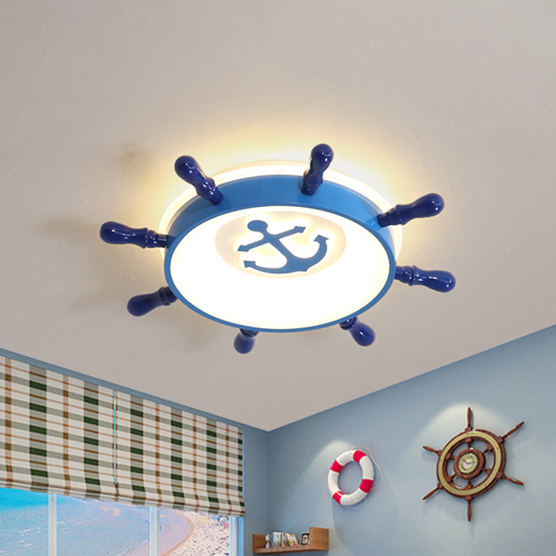 Kids Rudder LED Flush Mount Lamp Acrylic Nursery Room Ceiling Light Fixture in Blue in Warm/White Light, 21.5"/25.5" W