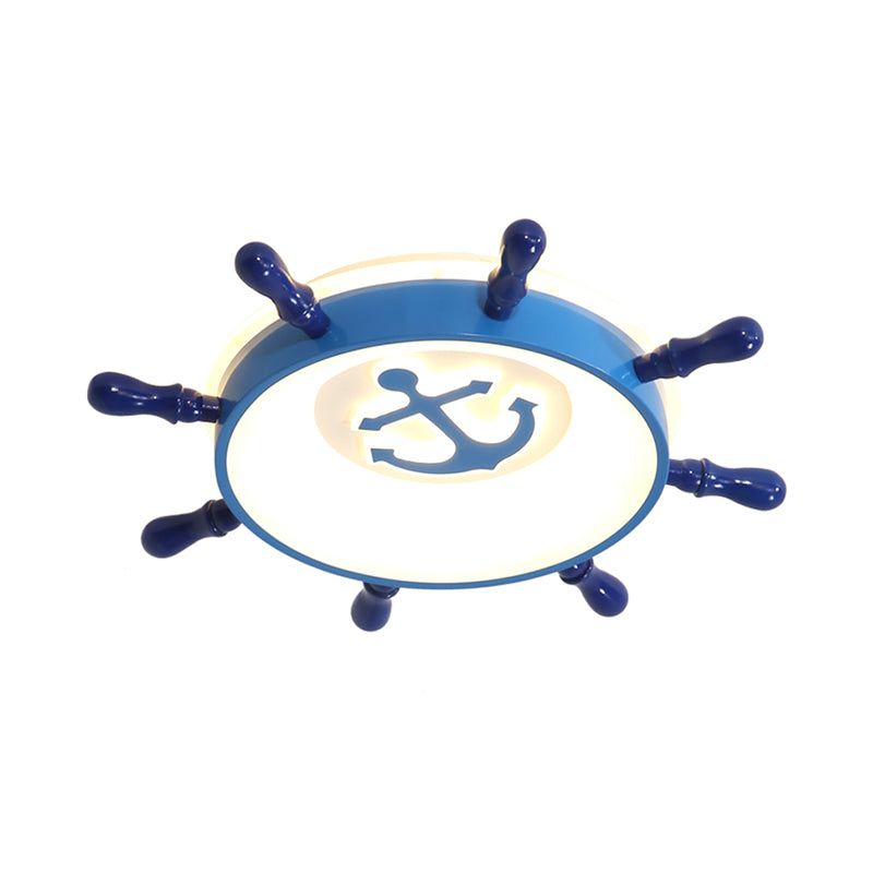 Kids Rudder LED Flush Mount Lamp Acrylic Nursery Room Ceiling Light Fixture in Blue in Warm/White Light, 21.5"/25.5" W