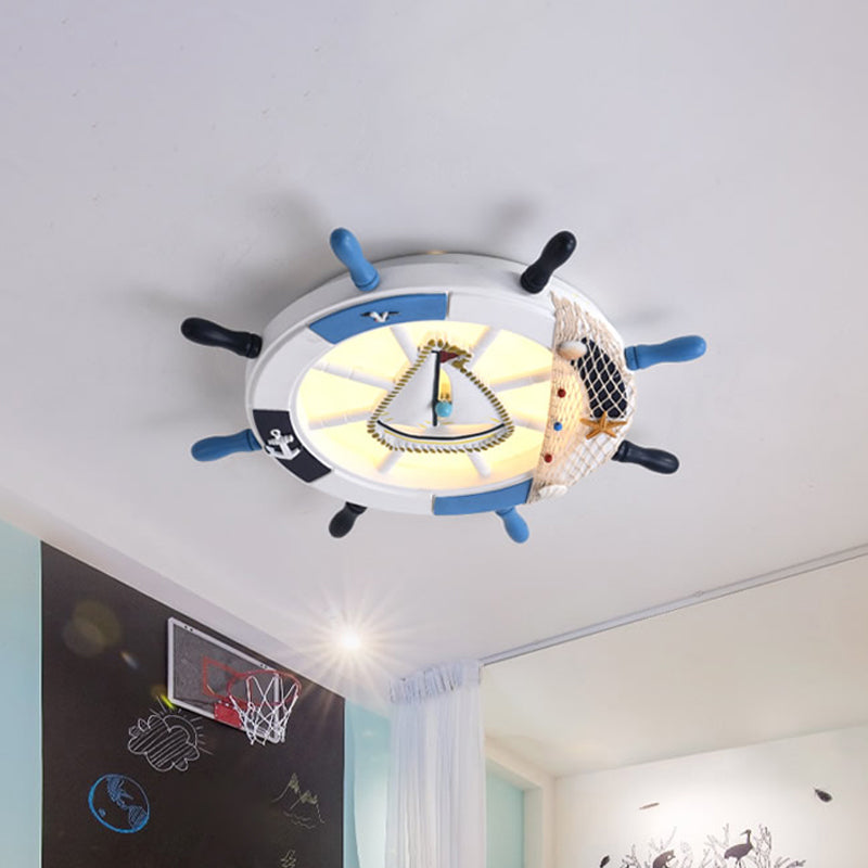 Rudder métallique Flushmount Éclairage des enfants LED près de Ceiling Lamp en bleu avec Shade Acrylique