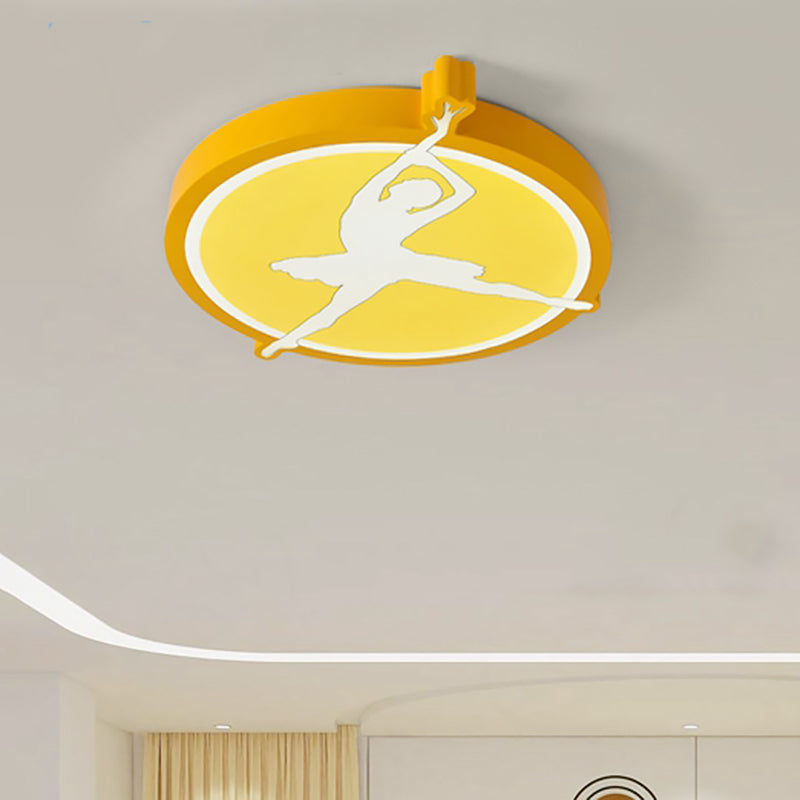 Circle Acrylic Ceiling Mounted Light Kids Pink/Yellow/Blue LED Flushmount Lighting with Ballet Girl Design