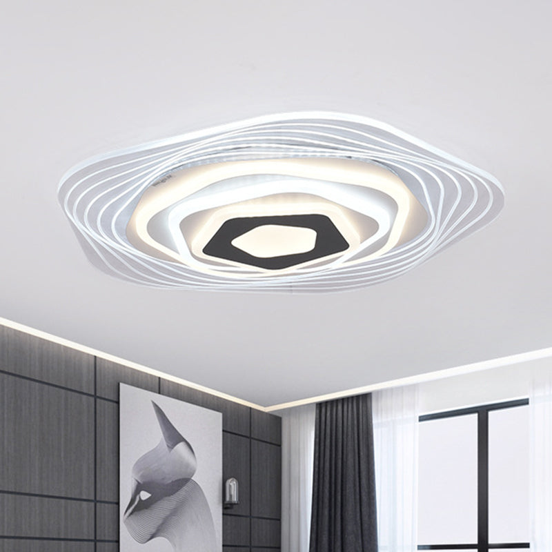 LED Bedroom Ceiling Lighting Simplicity White Flush Mount Fixture with Stacked Triangle/Square/Hexagon Acrylic Shade