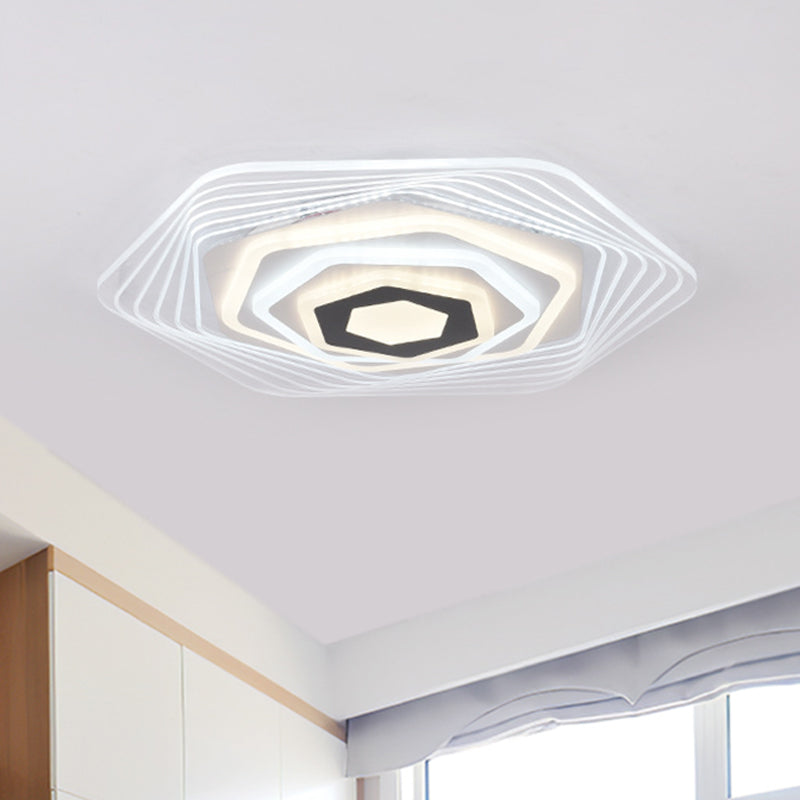 LED Bedroom Ceiling Lighting Simplicity White Flush Mount Fixture with Stacked Triangle/Square/Hexagon Acrylic Shade
