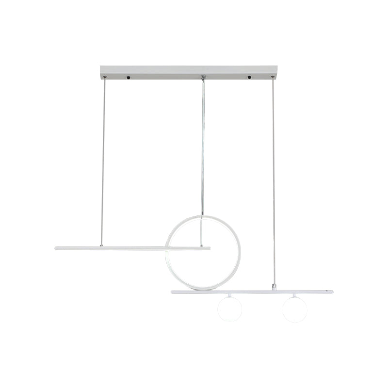 Bar and Circle Suspension Light Modernist Metal Dining Room LED Island Lighting Ideas in Black/White