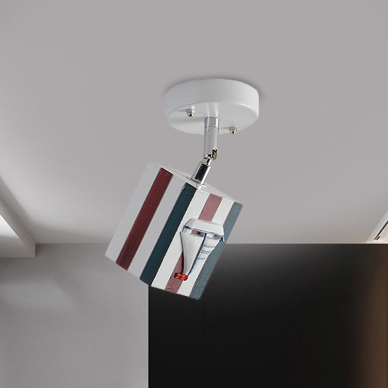 Cubic Resin Ceiling Mounted Fixture Modern 1 Light Sky Blue/Green/Coffee Semi Flush Lamp with Seagull/Ship/Starfish Deco