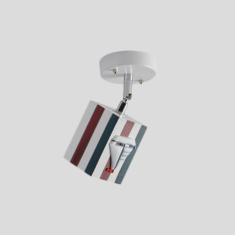 Cubic Resin Ceiling Mounted Fixture Modern 1 Light Sky Blue/Green/Coffee Semi Flush Lamp with Seagull/Ship/Starfish Deco