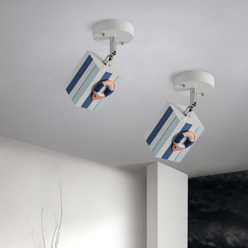 Cubic Resin Ceiling Mounted Fixture Modern 1 Light Sky Blue/Green/Coffee Semi Flush Lamp with Seagull/Ship/Starfish Deco