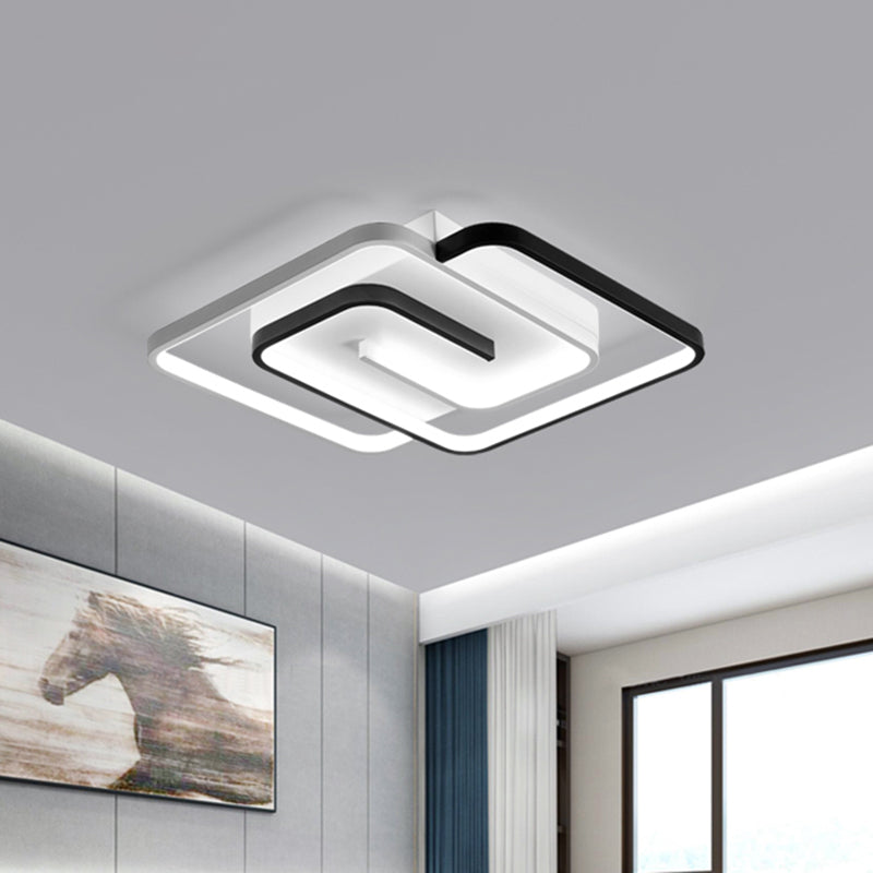 Lámpara de techo cuadrada de acrílico LED Simplicity con montaje empotrado para dormitorio, color blanco, 18"/21,5" de ancho