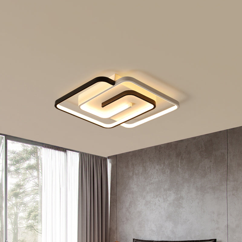 Lámpara de techo cuadrada de acrílico LED Simplicity con montaje empotrado para dormitorio, color blanco, 18"/21,5" de ancho