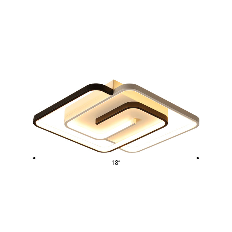 Lámpara de techo cuadrada de acrílico LED Simplicity con montaje empotrado para dormitorio, color blanco, 18"/21,5" de ancho