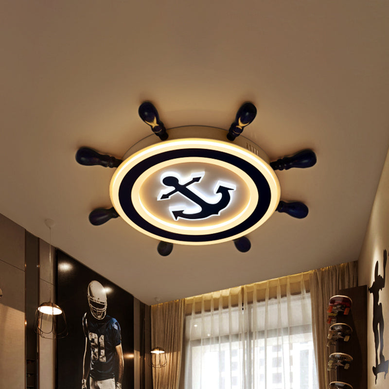 21.5 "/ 25.5" large gouvernail plafonnier en métal style enfant LED bleu encastré luminaire