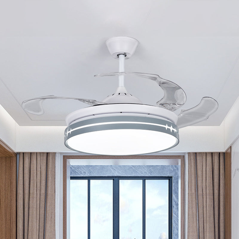 42 "W LED Parlor Hangende ventilatorlamp Minimalistisch wit 3-blade semi-spoeling met trommelmetallic schaduw