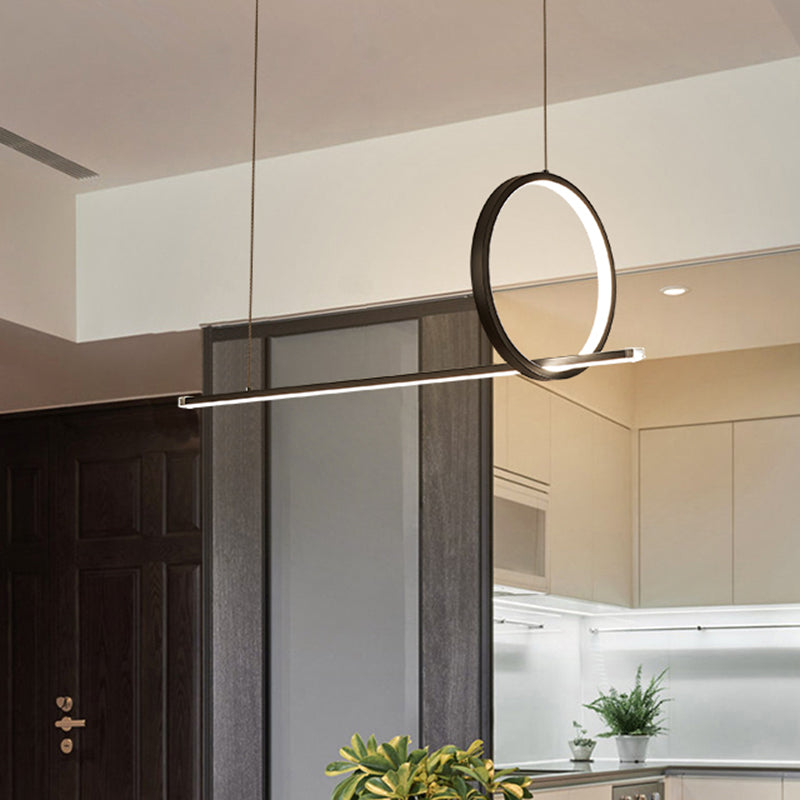 Simple Linear and Ring Island Light Metal LED Kitchen Ceiling Hang Fixture in Black