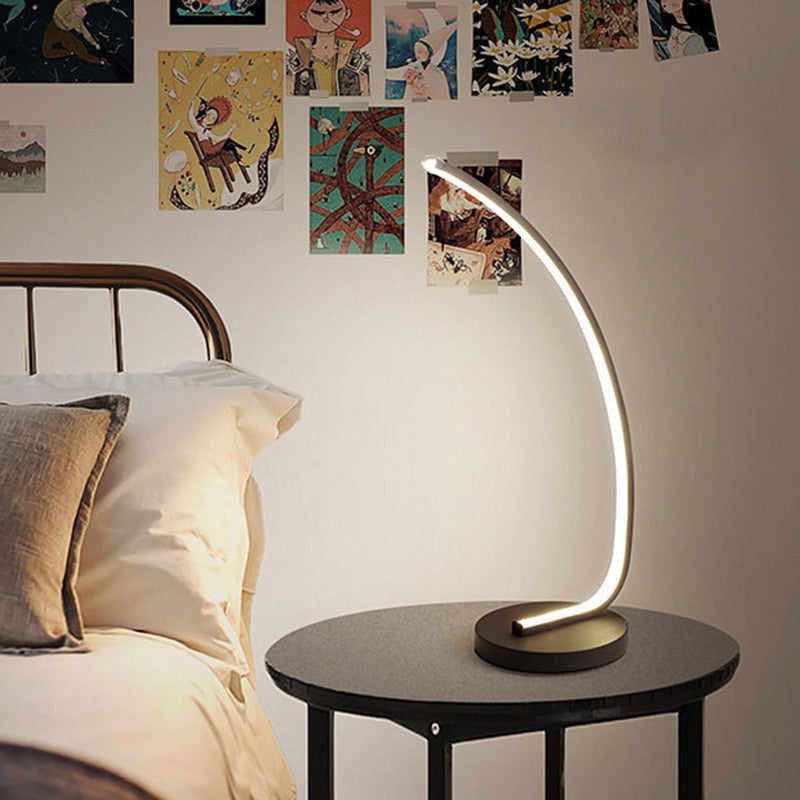 Bent Bedroom Reading Task Light Metal Modern Style LED Night Table Lighting in Black/White