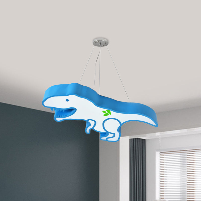 Cartoon Pterosaur/Tyrannosaurus Chandelier Kids Acrylic Pink/Blue LED Hanging Light Fixture