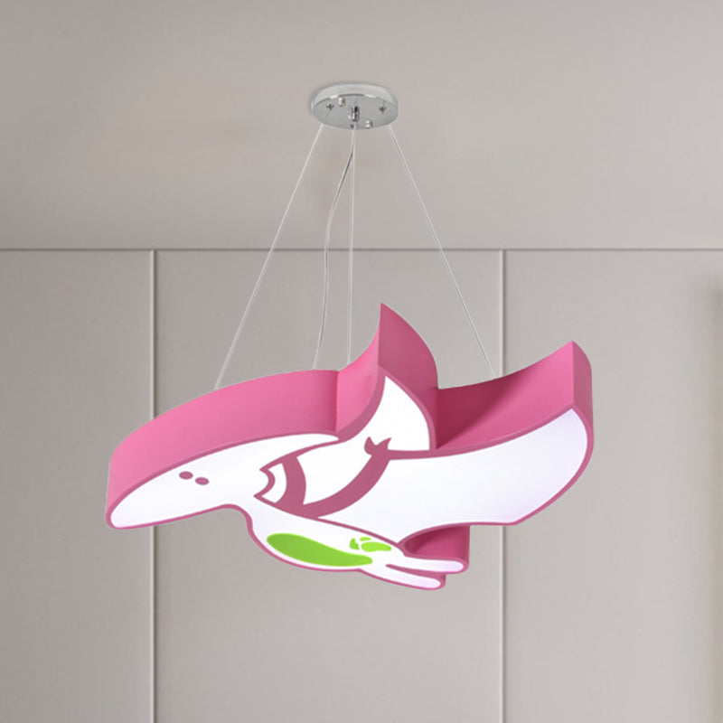 Cartoon Pterosaur/Tyrannosaurus Chandelier Kids Acrylic Pink/Blue LED Hanging Light Fixture