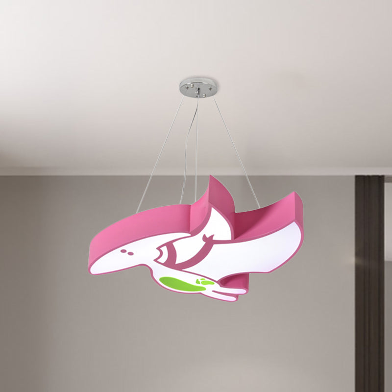 Cartoon Pterosaur/Tyrannosaurus Chandelier Kids Acrylic Pink/Blue LED Hanging Light Fixture