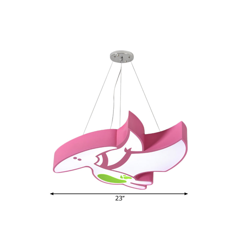 Cartoon Pterosaur/Tyrannosaurus Chandelier Kids Acrylic Pink/Blue LED Hanging Light Fixture