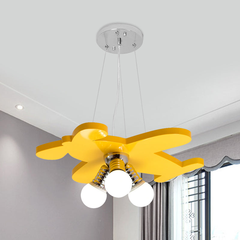 Battle-Plane Kindergarten Chandelier Lamp Acrylic 3 Heads Children Style Bulb Hanging Light in Yellow/Blue/Green