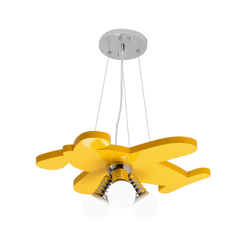 Battle-Plane Kindergarten Chandelier Lamp Acrylic 3 Heads Children Style Bulb Hanging Light in Yellow/Blue/Green