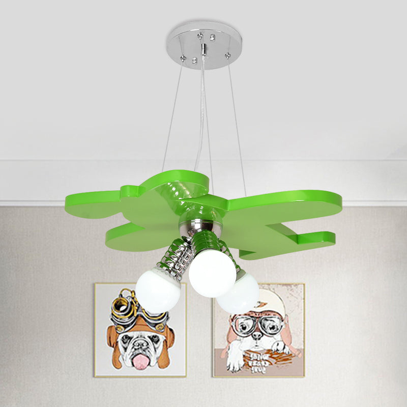 Battle-Plane Kindergarten Chandelier Lamp Acrylic 3 Heads Children Style Bulb Hanging Light in Yellow/Blue/Green