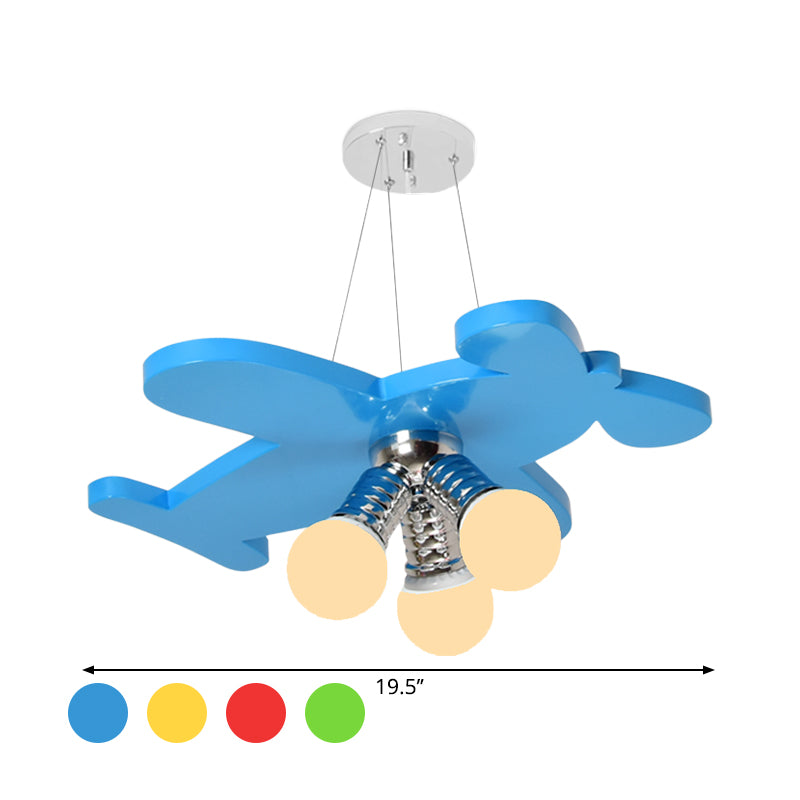 Battle-Plane Kindergarten Chandelier Lamp Acrylic 3 Heads Children Style Bulb Hanging Light in Yellow/Blue/Green