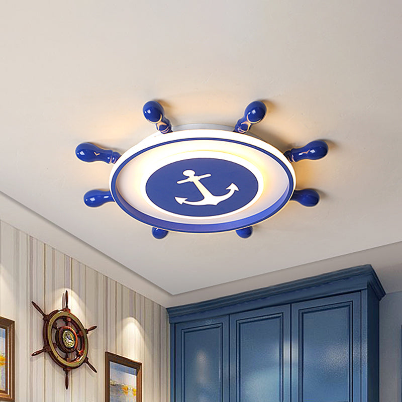 Apparecchio da soffitto per timone blu, stile per bambini, larghezza 21,5"/25,5", illuminazione a LED in acrilico a luce calda/bianca