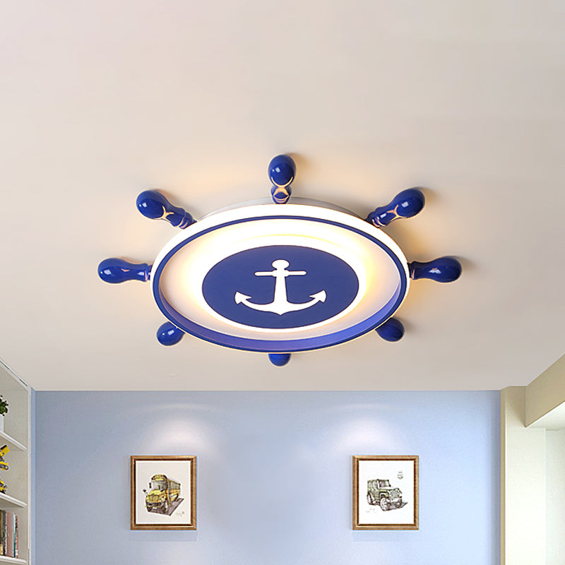 Apparecchio da soffitto per timone blu, stile per bambini, larghezza 21,5"/25,5", illuminazione a LED in acrilico a luce calda/bianca
