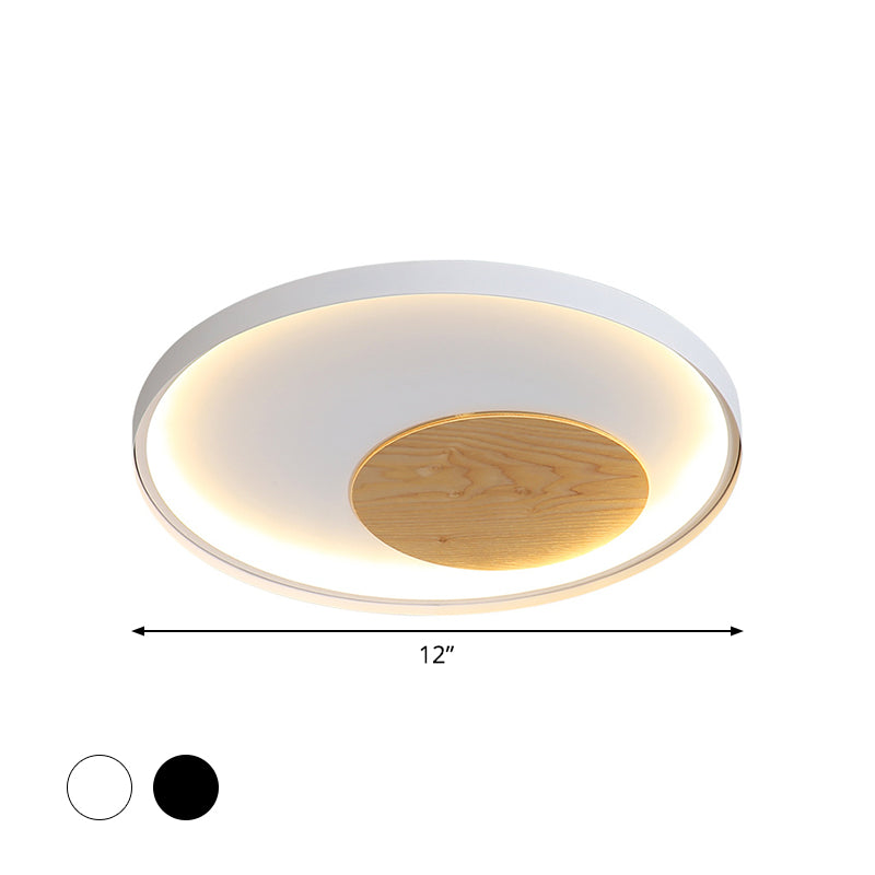 12"/16"/19.5" W Simple LED Ceiling Flush Black/White Circular Flush Mount Light Fixture with Metallic Shade