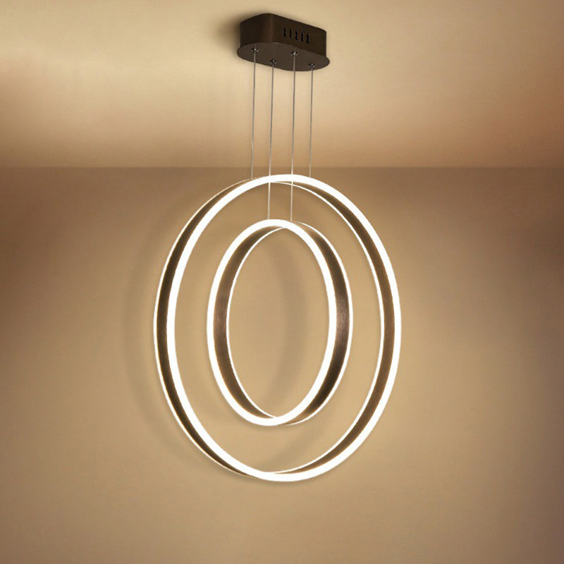 Donkere koffie Dual Hoop hanglamp Minimalistisch LED -aluminium Down Lighting in warm/wit licht