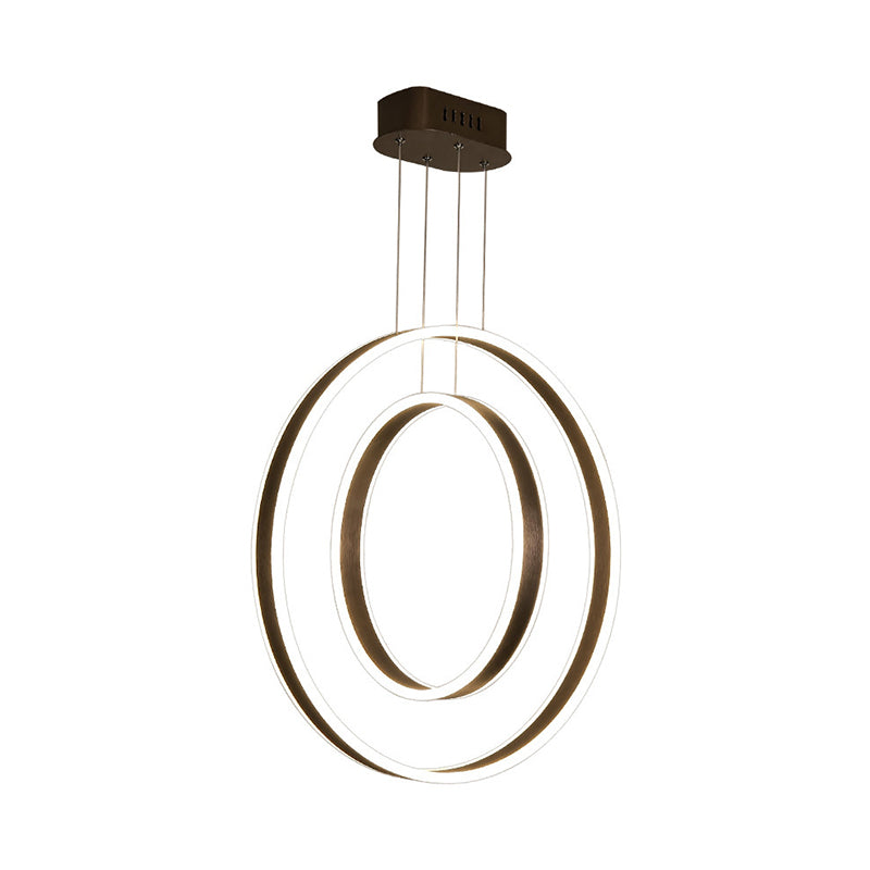 Dark Coffee Dual Hoop Pendant Light Minimalist LED Aluminum Down Lighting in Warm/White Light