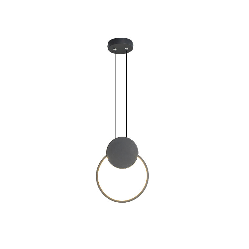 Modernism LED Down Mini Pendant Black/White Annular Hanging Lamp Kit with Metal Shade in Warm/White Light