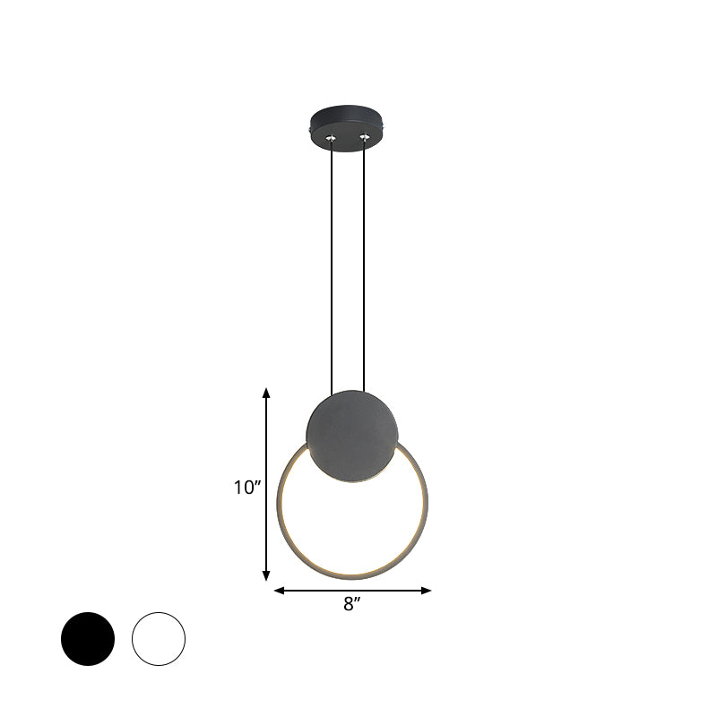 Modernism LED Down Mini Pendant Black/White Annular Hanging Lamp Kit with Metal Shade in Warm/White Light