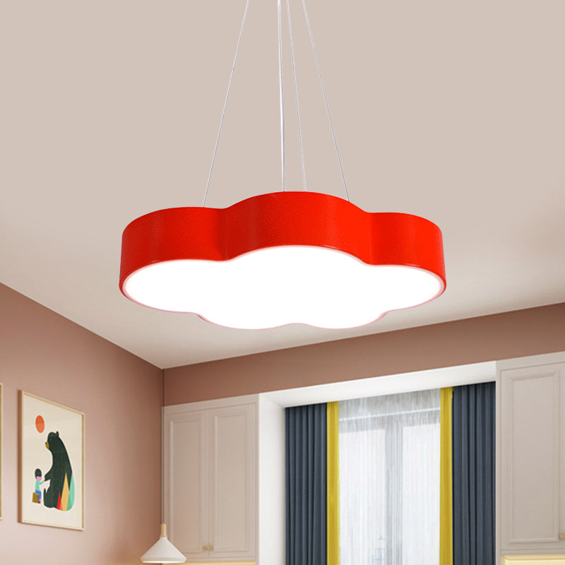 Red/Yellow Cloud Hanging Ceiling Light Macaroon LED Acrylic Pendant Chandelier with Round Canopy